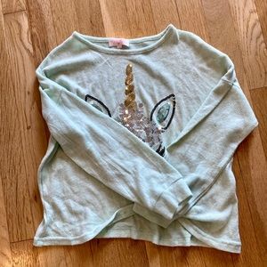 Mint Green Sweater with Unicorn Sequin Decal